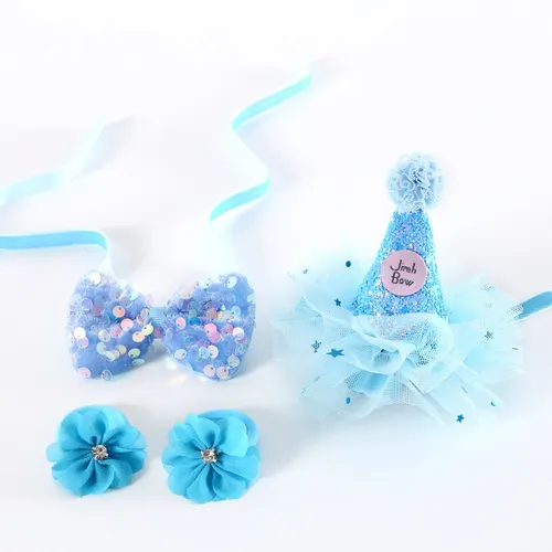 Cat Birthday Hat Bow Tie Flower Party Suit Blue Three Piece Boxed - Shop at LoveMi