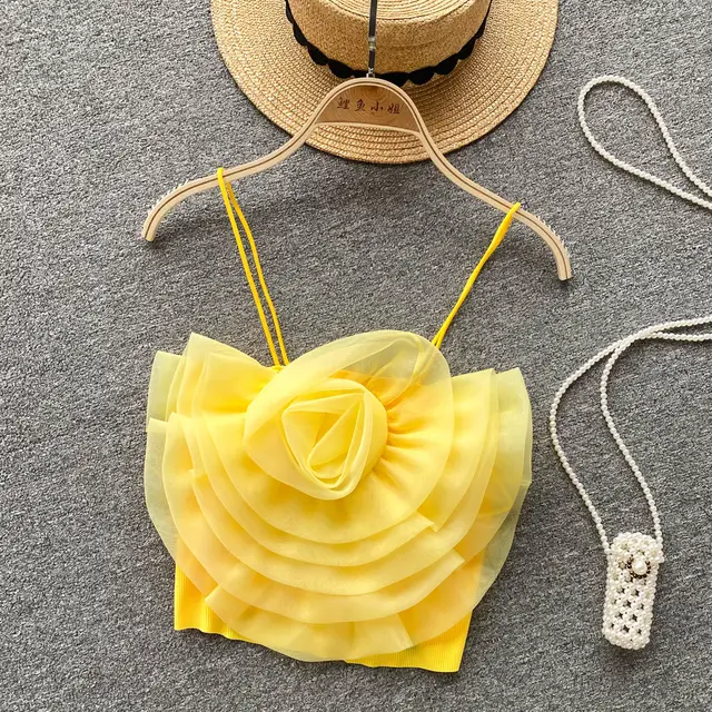 Pure Flower Camisole Women's Summer Short Top Yellow - Shop at LoveMi