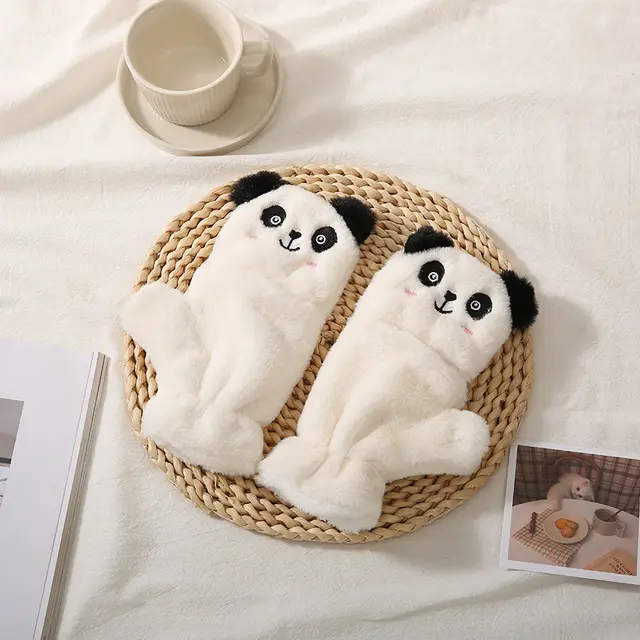 Cartoon Versatile Fleece lined Warm Gloves White Panda Flip - Shop at LoveMi