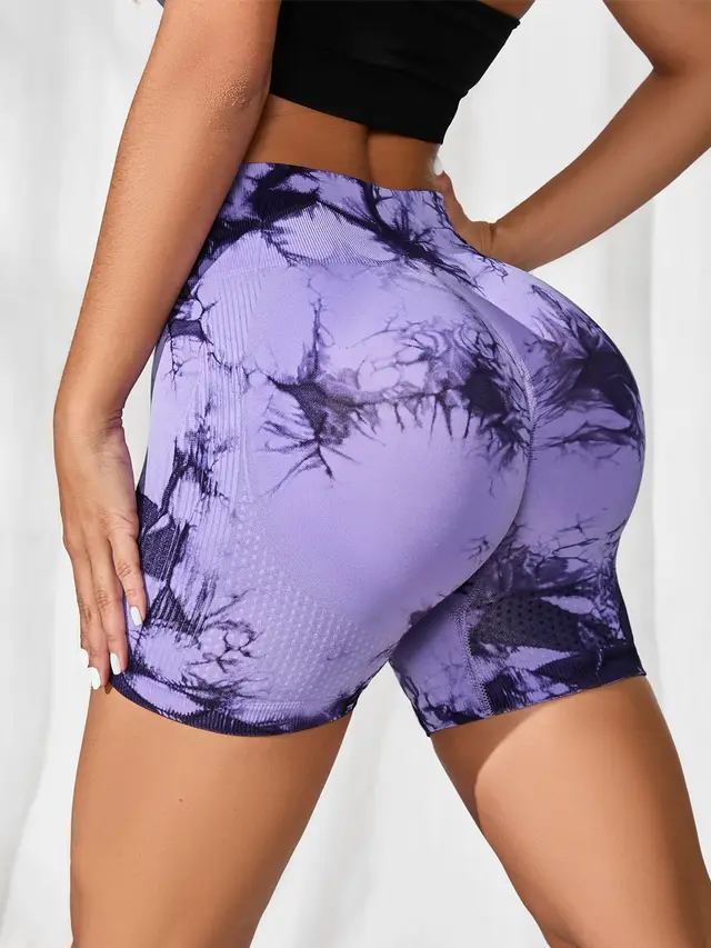 Seamless High Waist High Elastic Tie dye Sports Tights Hip Lifting And Floating Belly Contracting Peach Yoga Pants Taro Purple - Shop at LoveMi