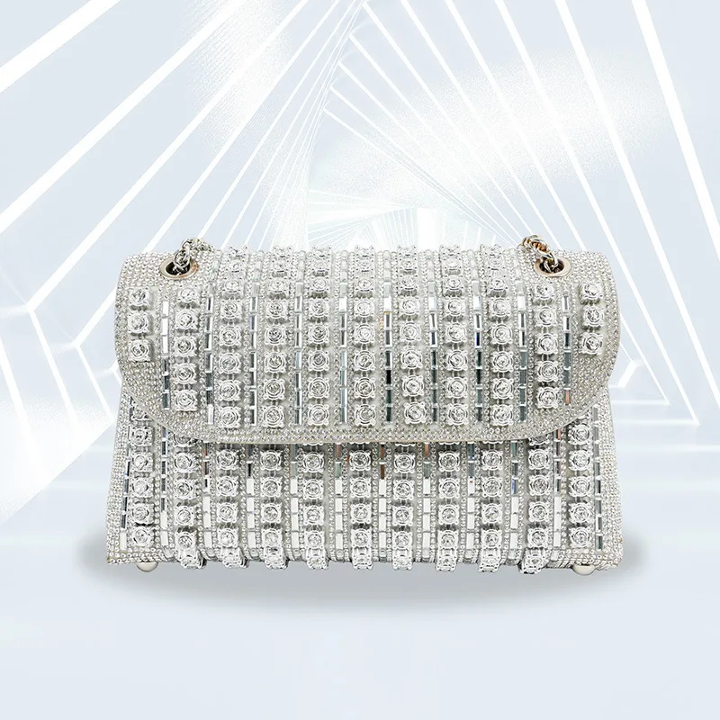 Diamond Clutch Personalized Hand Bag Square Women's Handbag Silver - Shop at LoveMi