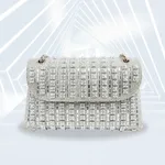 Diamond Clutch Personalised Hand Bag Square Women's Handbag - Silver