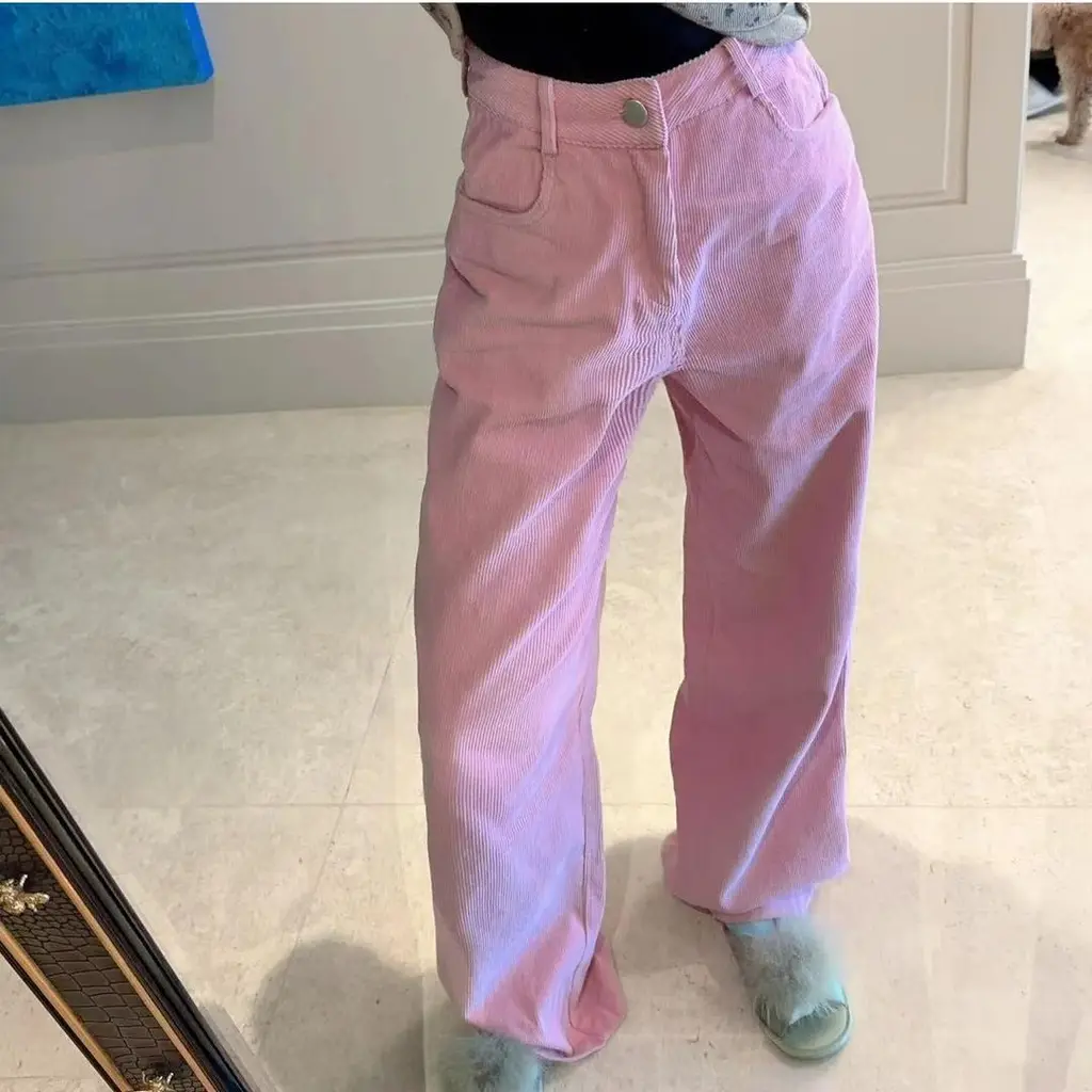 Slimming And Straight Corduroy Casual Pants Trousers For Women - Pink