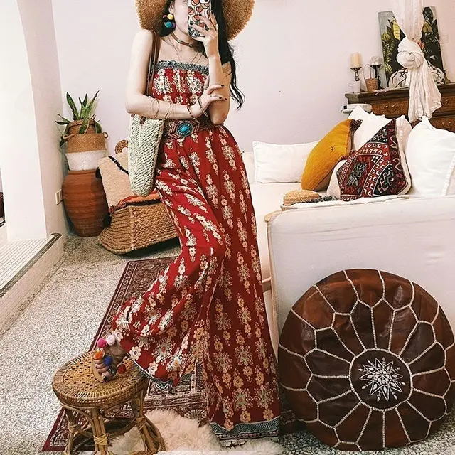 High Waist Mopping Red Jumpsuit Suit Women's Tube Top Wide Leg Pants Red Jasmine - Shop at LoveMi