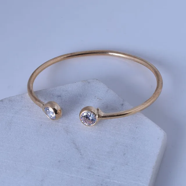 Classic Round Open ended Simple Diamond Plated Bracelet Gold - Shop at LoveMi