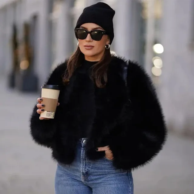Fur Coat Short Tokas Fur Casual Women's Clothing Black - Shop at LoveMi