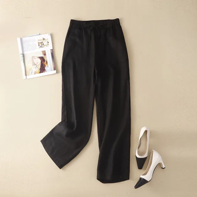 High Waist Straight Pants Drawstring Leisure Black - Shop at LoveMi