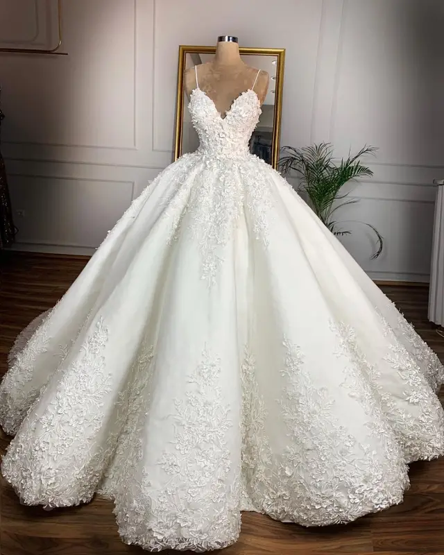 Deep V neck Sexy Lace Floor length Wedding Dress Romantic Aura Dignified Wedding Banquet Welcome New Spring White Wedding Dress - Shop at LoveMi