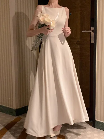 Off shoulder Sleeveless Waist Slimming Dress Apricot - Shop at LoveMi