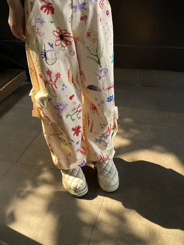 American Retro Graffiti Printing Pocket Overalls White - Shop at LoveMi