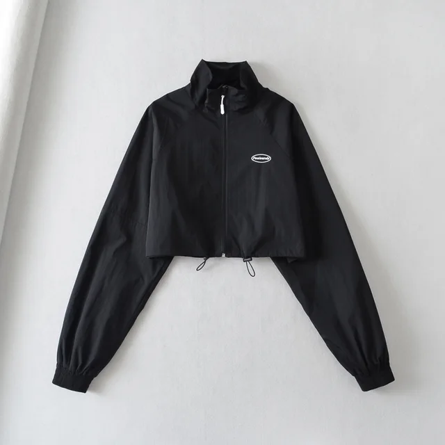 European And American Fashion Sports Style Stand Collar Zipper Cardigan Elastic Cuff Windproof Short Coat Black - Shop at LoveMi