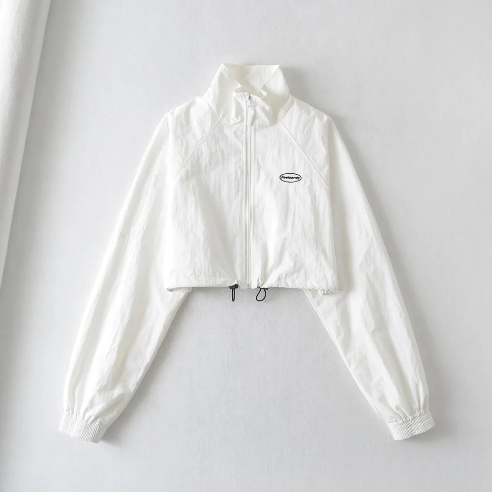 European And American Fashion Sports Style Stand Collar Zipper Cardigan Elastic Cuff Windproof Short Coat Tan - Shop at LoveMi