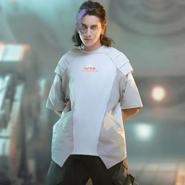 Loose Mecha Mesh Color Blocking Short Sleeves White - Shop at LoveMi
