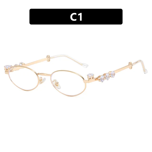 Diamond Oval Metal Optical Frame Gold Frame Transparent Lens - Shop at LoveMi