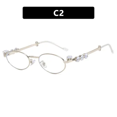 Diamond Oval Metal Optical Frame Silver Frame Transparent Lens - Shop at LoveMi