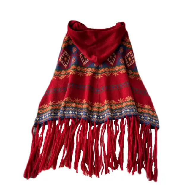 Hooded Top With Warm Shawl Wine Red - Shop at LoveMi