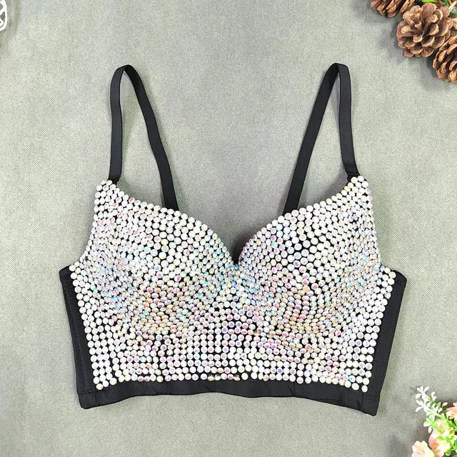 European And American Light Diamond Bra style V neck Sexy Vest Black Background Ab - Shop at LoveMi