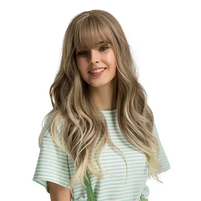 Women's Brown Bangs Long Curly Hair M1440Blonde - Shop at LoveMi