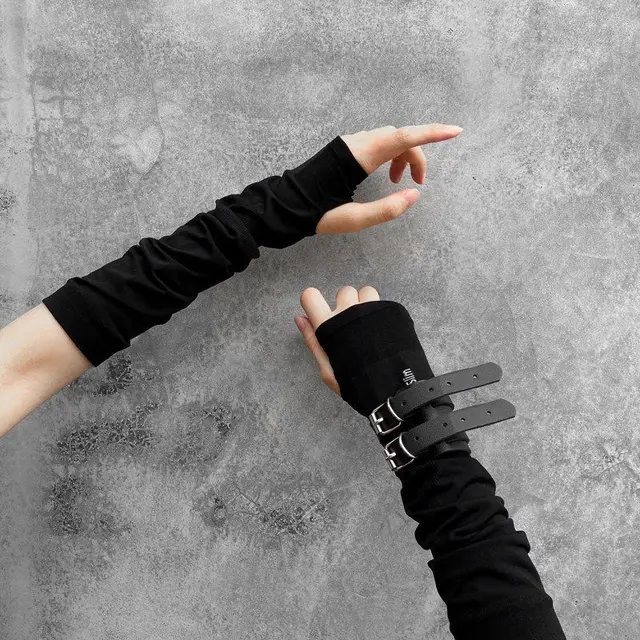 Women's Half Finger Punk Ice Sleeve Sun Protection Oversleeve Black Cuff Bracelet - Shop at LoveMi