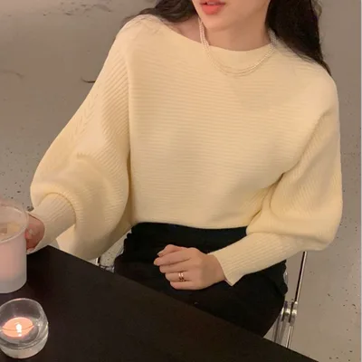 Women's Fashionable Temperament Long sleeved Sweater Beige - Shop at LoveMi