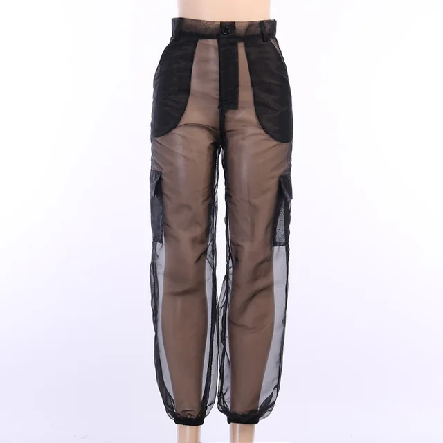 Women's Clothing Mesh See through Baggy Pants Black - Shop at LoveMi