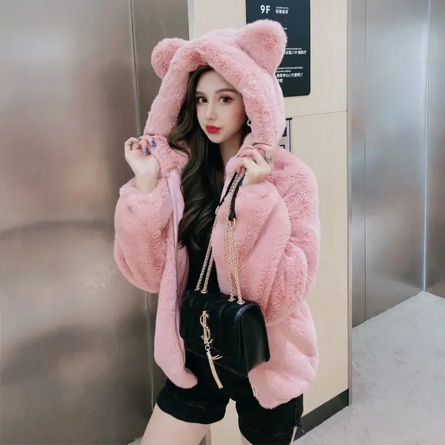 Hooded Thickened Plush Coat For Women Pink - Shop at LoveMi