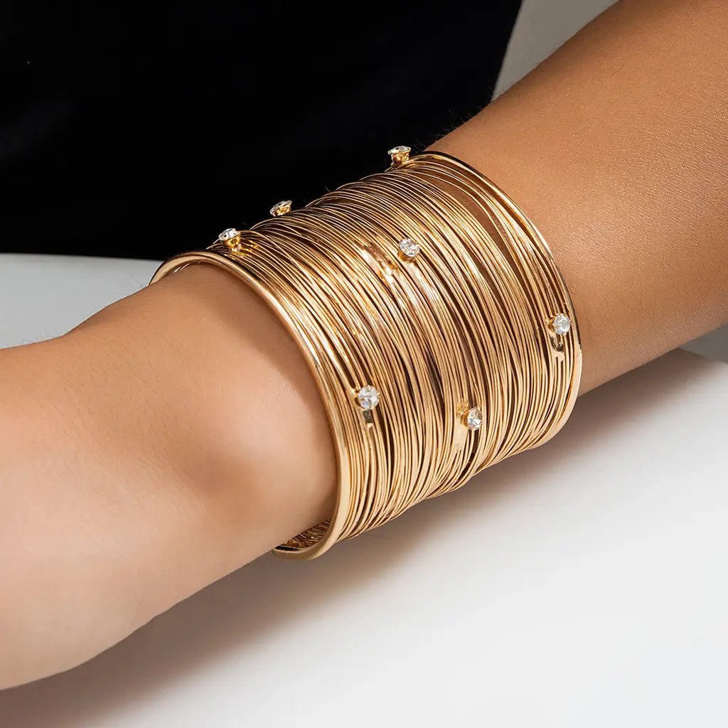 Sweet And Cool Punk Style Wide Drawing Line Bracelet - Gold 2283