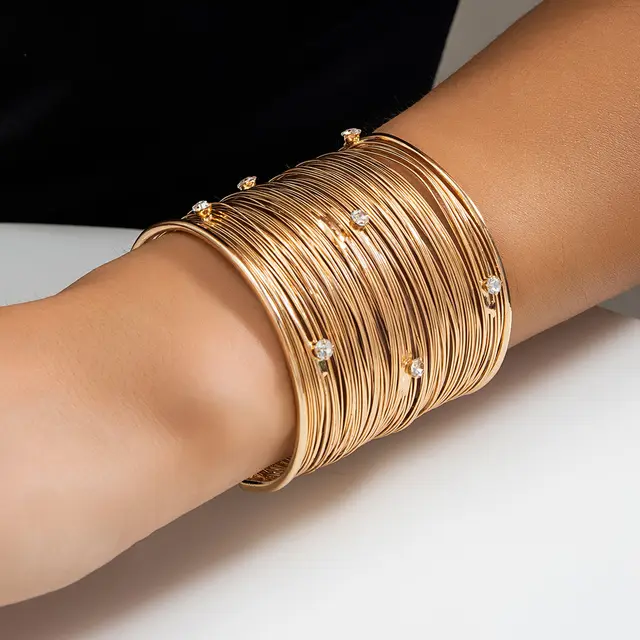 Sweet And Cool Punk Style Wide Drawing Line Bracelet Gold 2283 - Shop at LoveMi