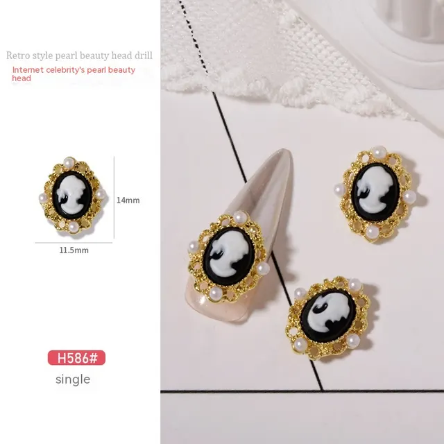 Baroque Retro Beauty Head Nail Accessories H586 Gold Black Beauty - Shop at LoveMi