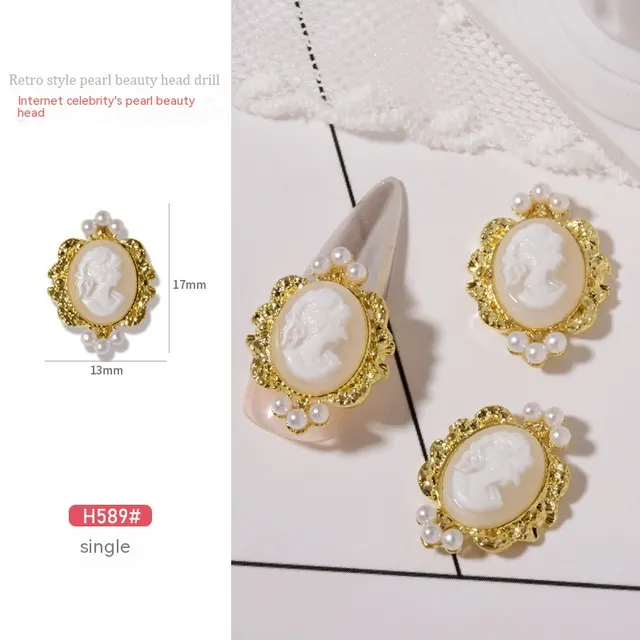 Baroque Retro Beauty Head Nail Accessories H589 Golden And White Beauty - Shop at LoveMi