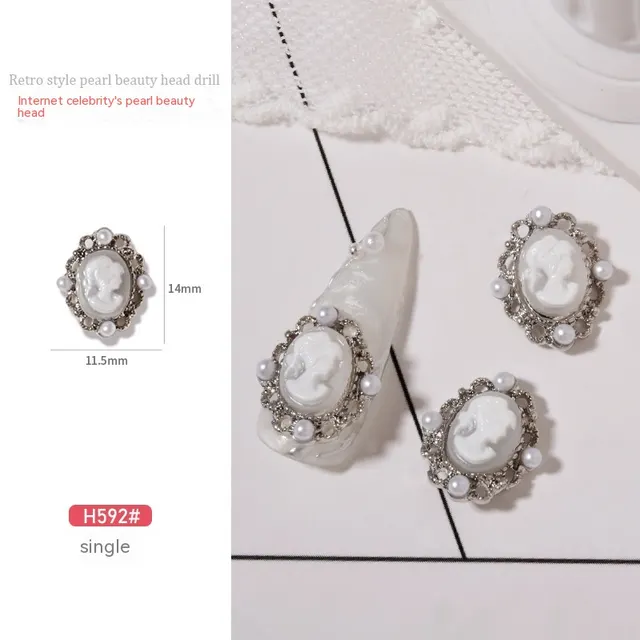 Baroque Retro Beauty Head Nail Accessories H592 Silver And White Beauty - Shop at LoveMi