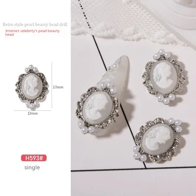 Baroque Retro Beauty Head Nail Accessories H593 Silver And White Beauty - Shop at LoveMi