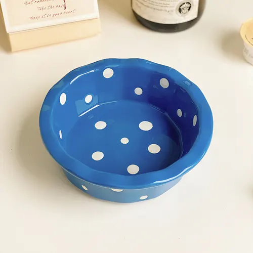 Korean Cute Polka Dot Lace Bowl Blue - Shop at LoveMi