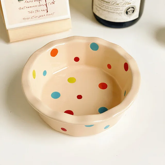 Korean Cute Polka Dot Lace Bowl Milky White - Shop at LoveMi