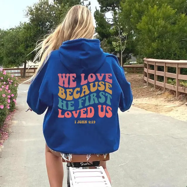 Women's Solid Color Printed Pullover Sweatshirt Blue - Shop at LoveMi