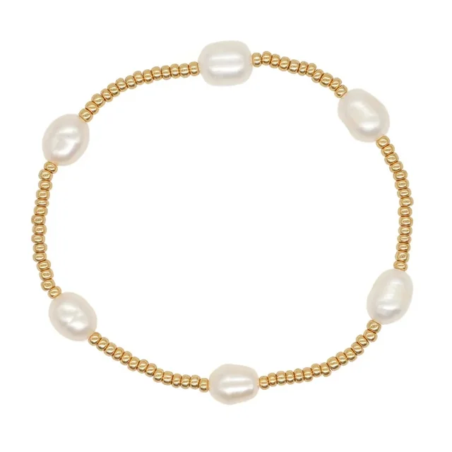 Woven Elastic String Natural Baroque Pearl Bracelet Bls230030A - Shop at LoveMi