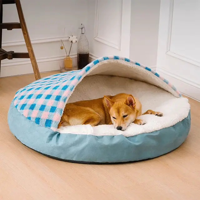 Plush Dog Nest Cat Bed Plush Dog Universal Blue And White Plaid - Shop at LoveMi