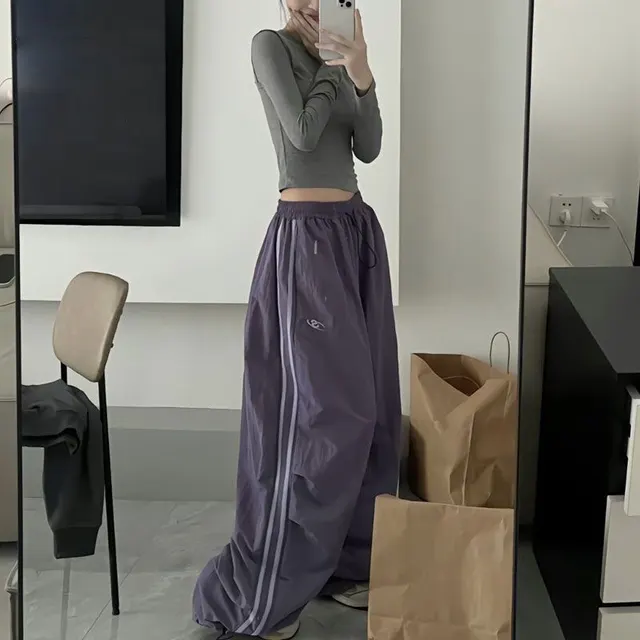 Women's Casual Elastic Waist Multi color Trousers Purple - Shop at LoveMi