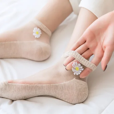 Women's Low cut Liners Transparent Spun Glass Thin Socks Khaki - Shop at LoveMi