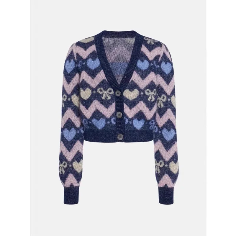 Autumn And Winter Fashionable Minority Cute Love Heart Bow Tie Mohair Knitted Cardigan - Shop at LoveMi