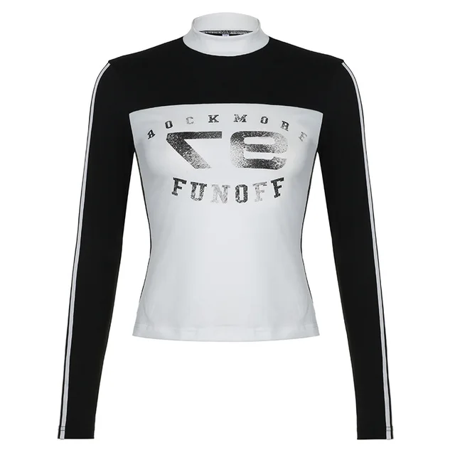 American Street Digital Printing Contrast Color Striped Stand Collar Splicing Machine Car Style Long Sleeve Black - Shop at LoveMi