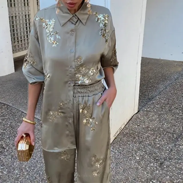 Fashionable Sequins Western Style All matching Straight leg Pants Tops - Shop at LoveMi