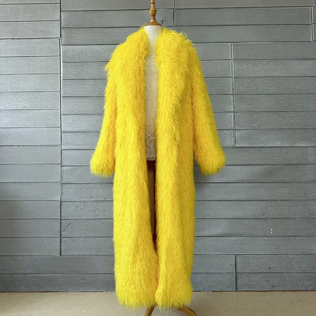 Women's Fashion Winter Leather Fur Coat Yellow - Shop at LoveMi