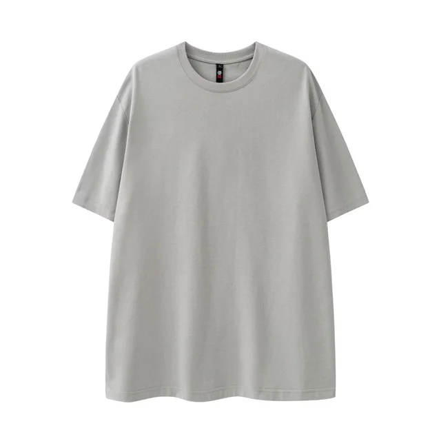 280g Pure Cotton Solid Color Short Sleeve American Casual Loose Shoulder T shirt Light Gray - Shop at LoveMi