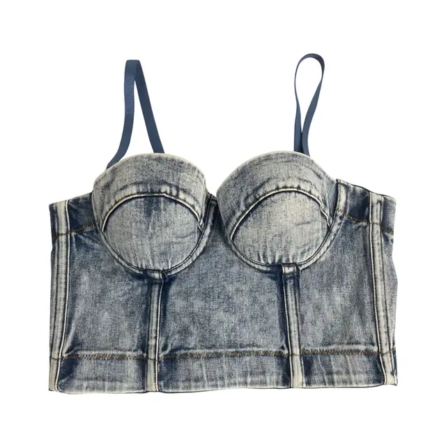 Gray Hanging Dyed American Retro Fishbone Denim Camisole Hanging Dye - Shop at LoveMi