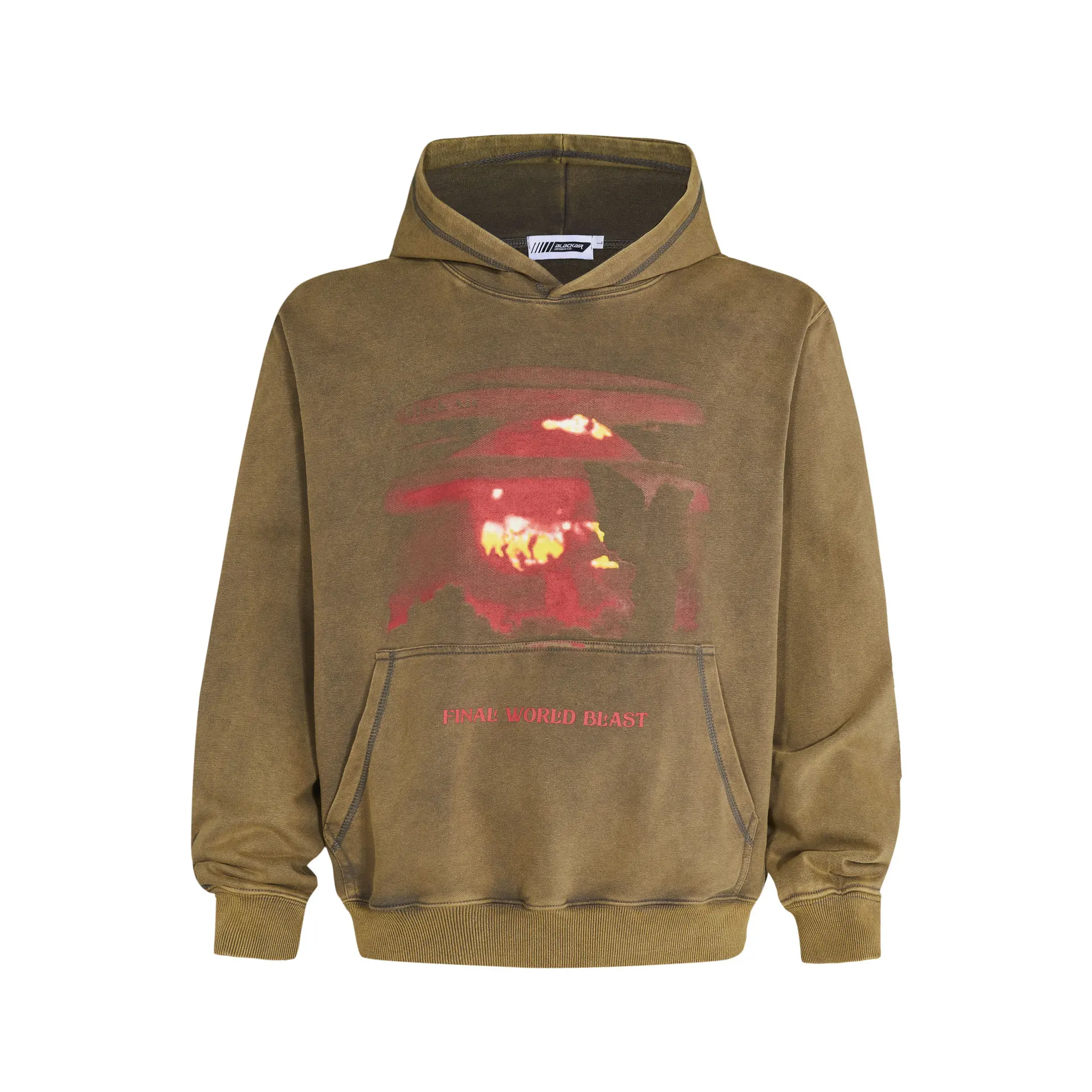 Autumn Sunset Printed Washed And Worn Hooded Sweater - Brown