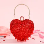 Embroidered Beaded Heart-shaped Dinner Bag - Red