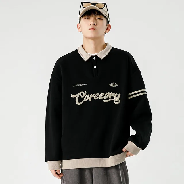 Men's Retro Lapels Japanese Style Workwear Fashion Brand Sweater Black - Shop at LoveMi