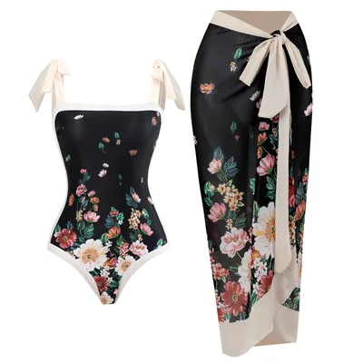 Women's Retro One piece Swimsuit Chiffon Skirt Suit Y118 Flowers Suit Xl - Shop at LoveMi