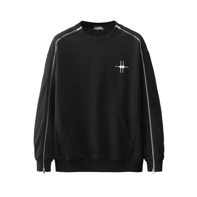 Zipper Decorations Letter Print Pullover Sweater Black - Shop at LoveMi